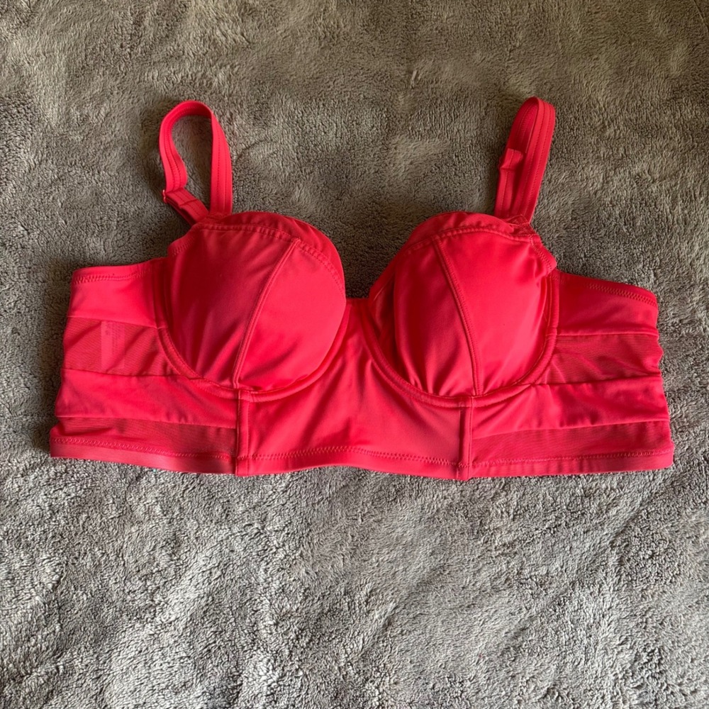 Adore Me Red Longline bikini top Mesh Cutout Underwire 40B